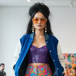 Vintage Holloway Varsity Jacket NWT Wool Leather Blue White 80s Streetwear S